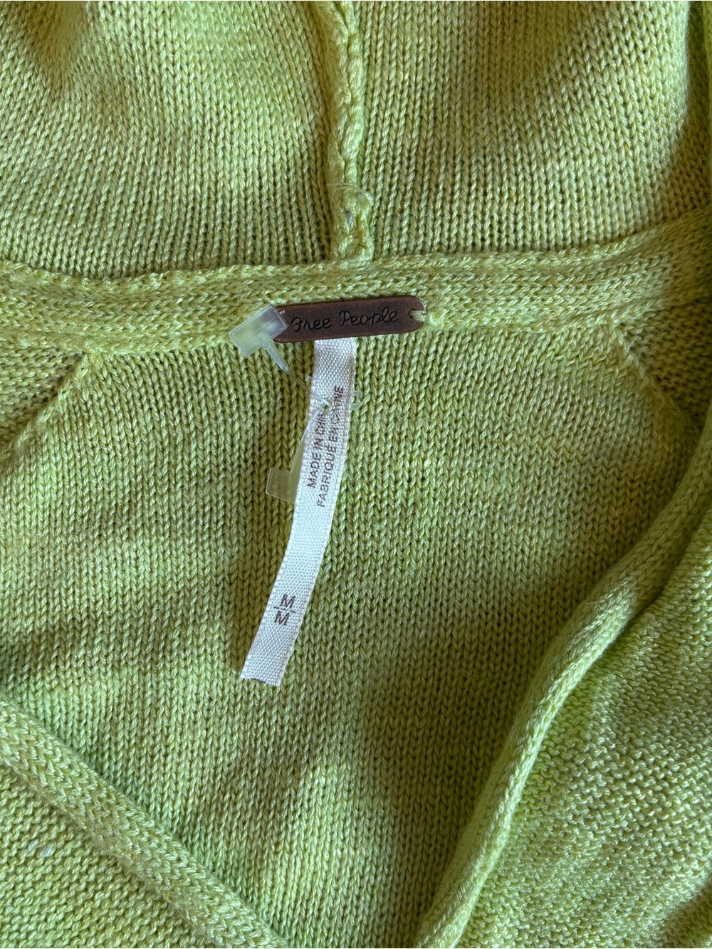 Free People For the Win Cinch Lime Green Knit Lightweight Hoodie | Medium - Picture 3 of 7